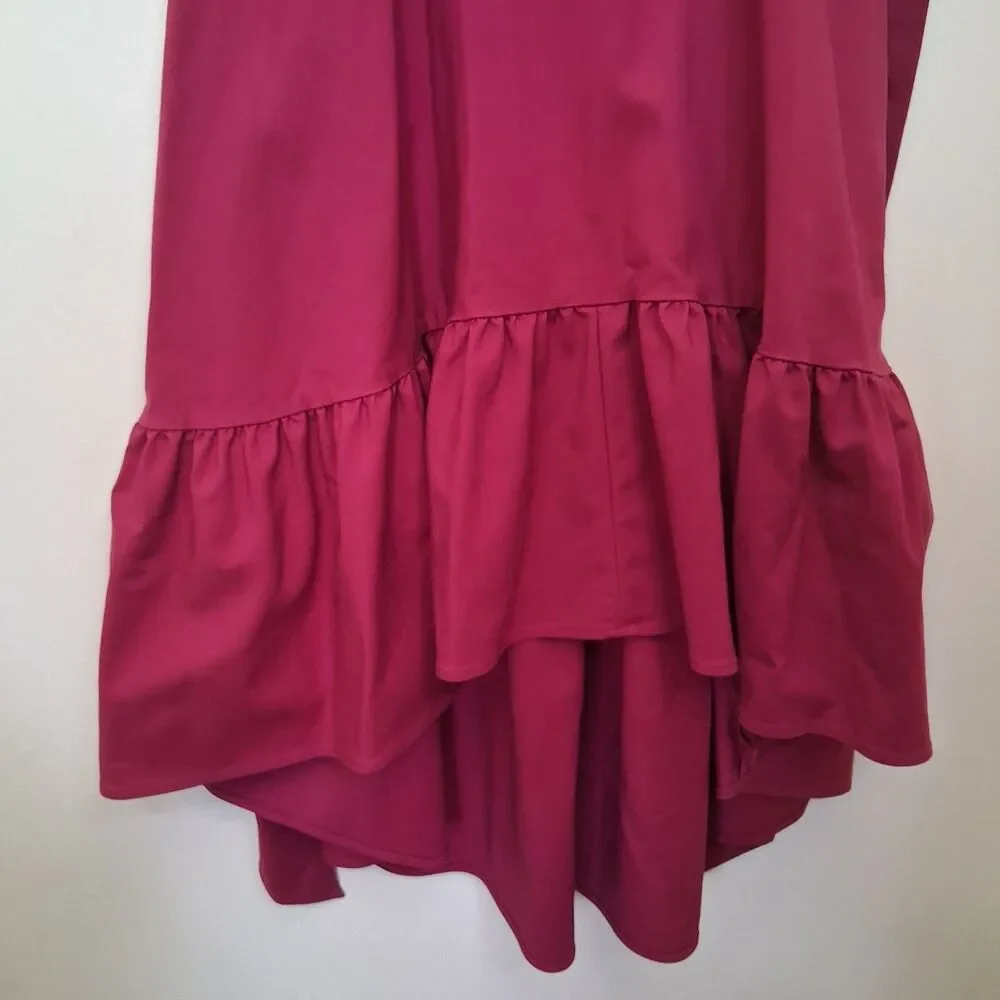 Mark & James Badgley Mischka Hot Pink Asymmetrical Hem Dress Midi Size 8 Pockets - Picture 5 of 12